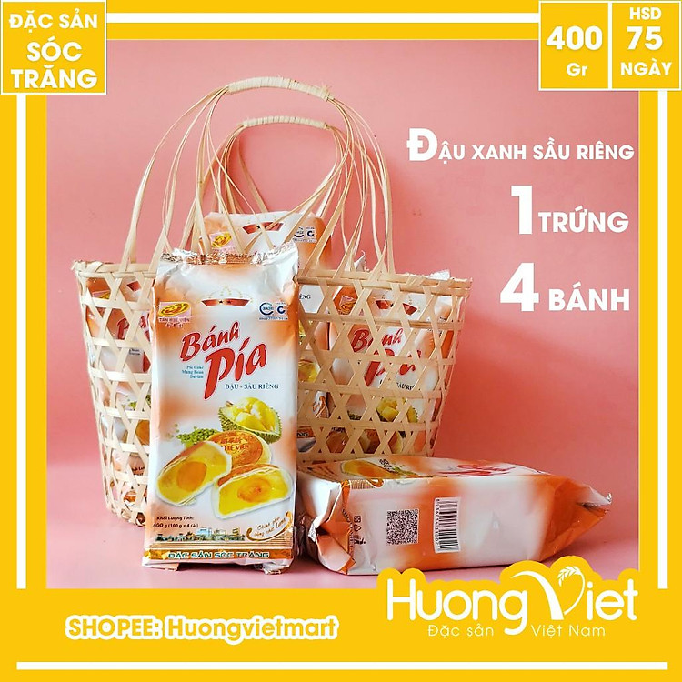 Đặc Sản Sóc Trăng - Bánh Pía Sóc Trăng Đậu Xanh Sầu Riêng Trứng Tân Huê Viên 400G, Bánh Pía Tân Huê Viên 2 Sao 1 Trứng
