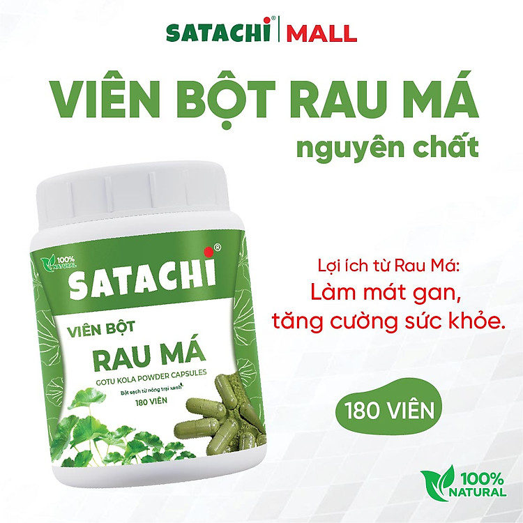 Viên Bột Rau Má Nguyên Chất SATACHI – 100% rau má tươi, không đường – Hộp 180 viên