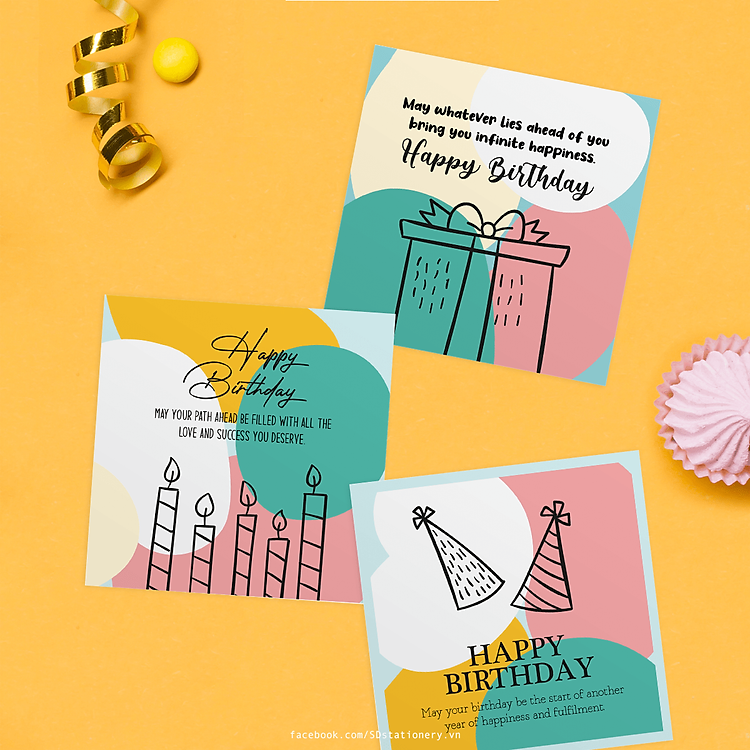 Thiệp chúc mừng sinh nhật SDstationery (12x12cm) – Bộ 3 thiệp