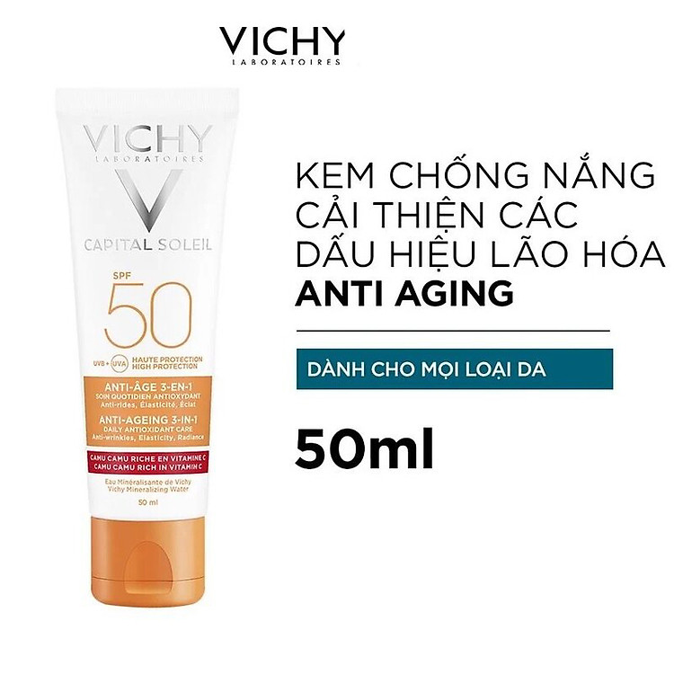 Kem Chống Nắng Vichy Capital Soleil Anti-Ageing 3-In-1 Chống Lão Hóa Và Dưỡng Da SPF50 PA+++ 50ml
