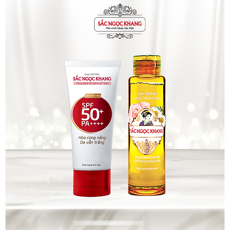 Bộ đôi dưỡng ẩm và bảo vệ da trước ánh nắng Sắc Ngọc Khang: Nước hoa hồng 145ml + Kem chống nắng 50g