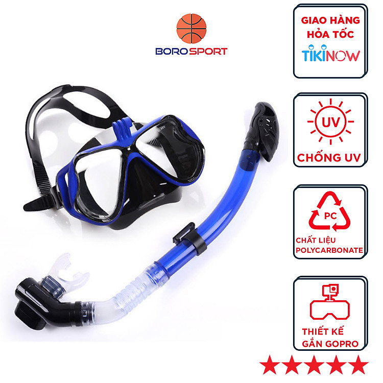 Mặt Nạ Lặn Kính Cường Lực YESURE chất liệu Polycarbonate chống hơi nước, dây đeo và phần viền silicon tạo cảm giác thoải mái khi đeo , chống tia UV có chân gắn Gopro - Kèm ống...