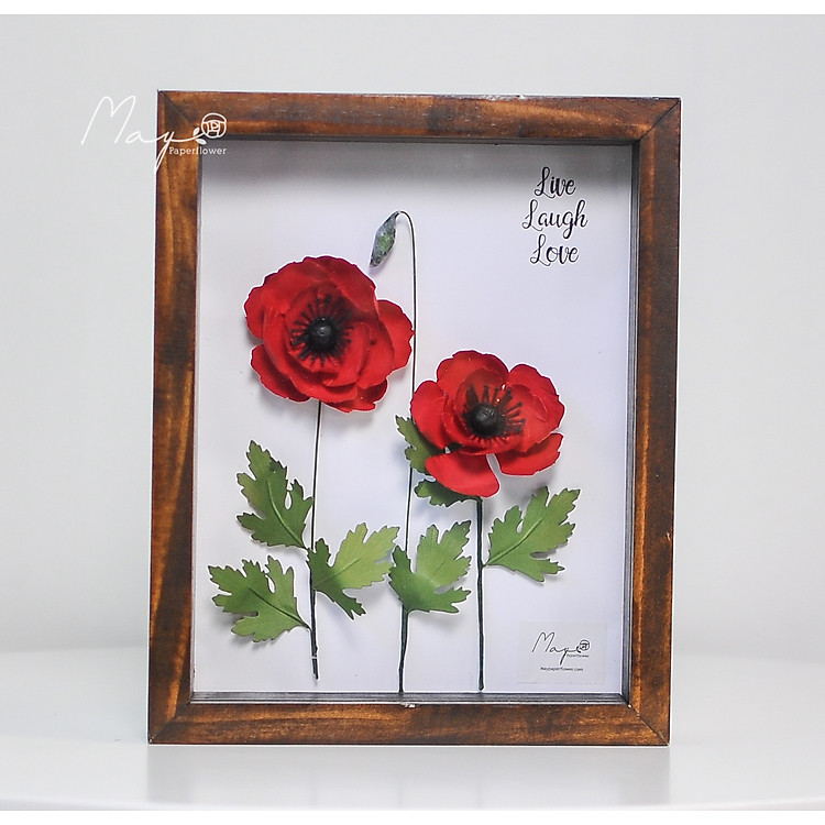 Tranh hoa giấy handmade trang trí cao cấp SIMPLICITY Hoa Poppy 20x25 cm - Maypaperflower Hoa giấy nghệ thuật