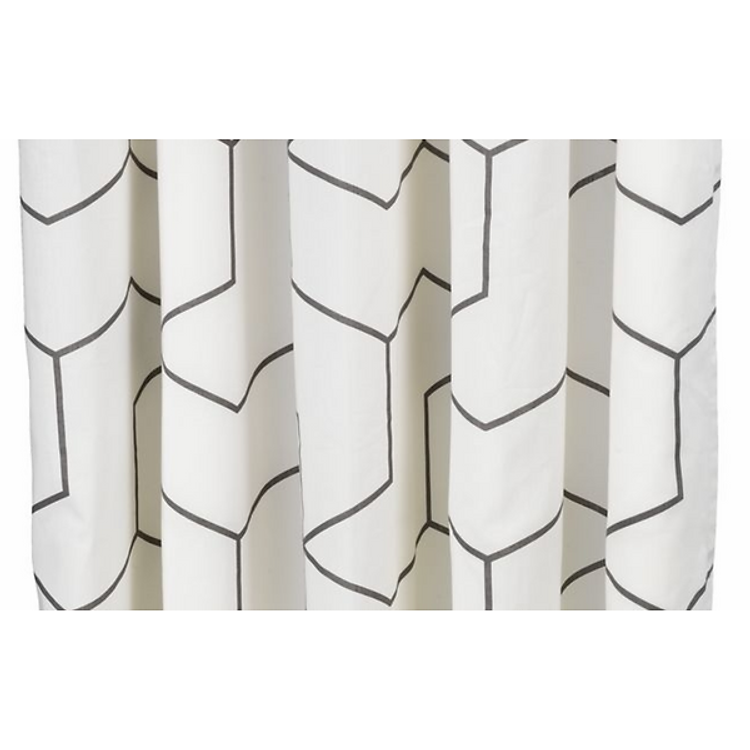 Rèm Phòng Tắm JYSK Pajala Trắng Xanh Lá 150 x 200 cm + Bộ 12 Móc Treo Rèm Tắm Vara Nhựa Trong Suốt