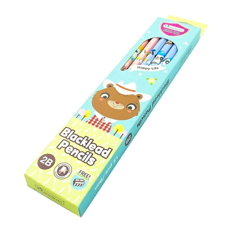Hộp 12 Bút Chì Gỗ 2B + Chuốt Chì - Masterart Happy Life - Ảnh 5
