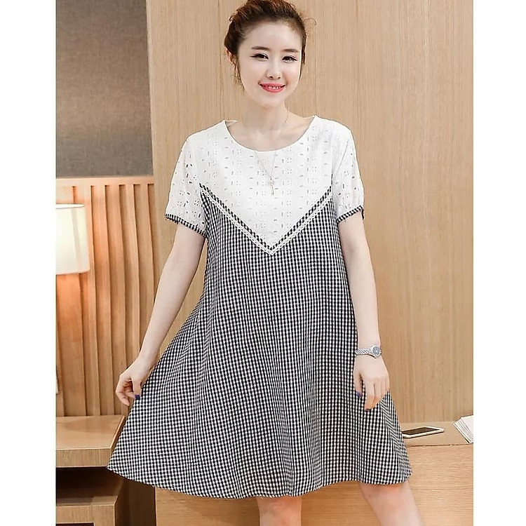 Đầm bầu váy bầu suông caro DN190608