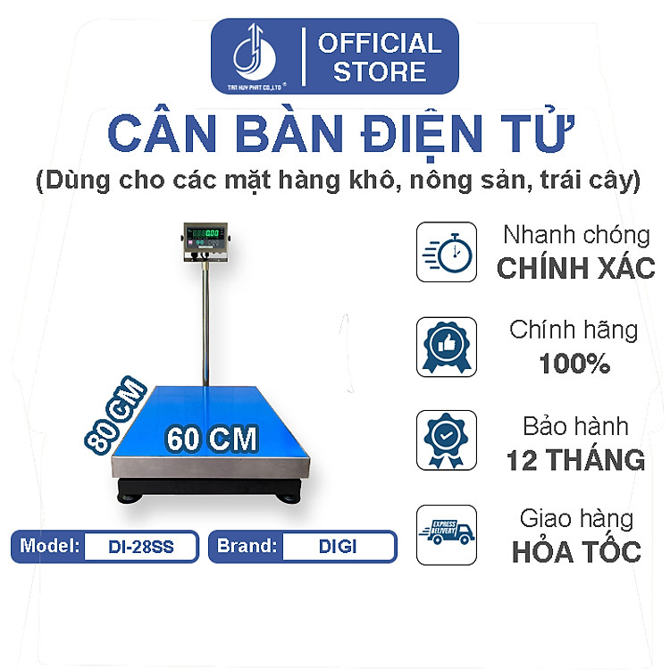 Cân Bàn Điện Tử DI28SS - Mặt Bàn Cân 600x800MM - Đầu Chống Nước