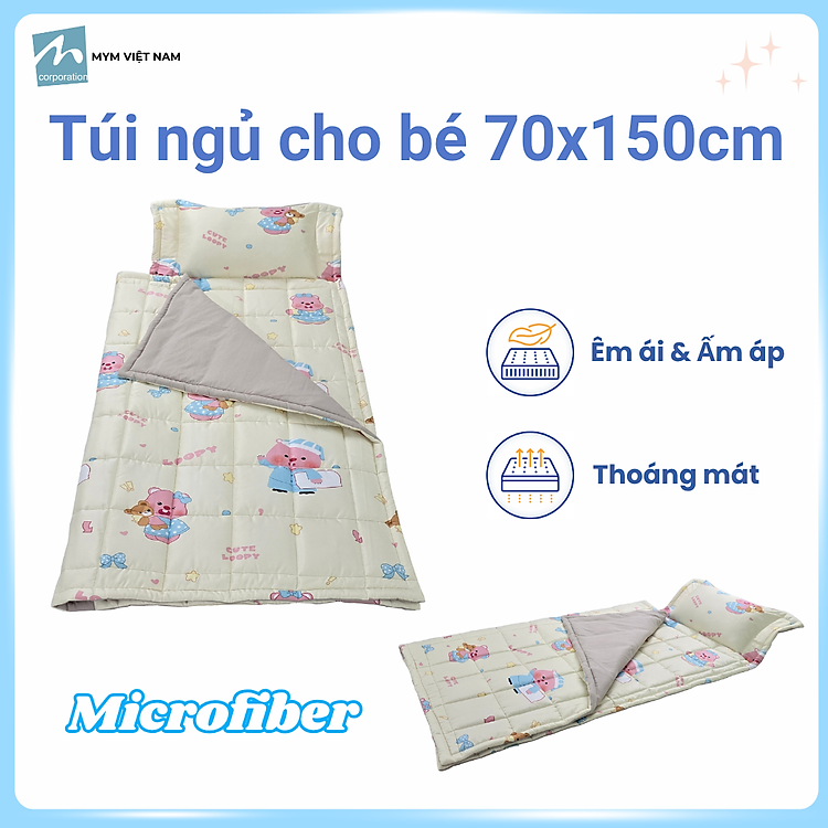 Túi ngủ cho bé MYM kích thước 70x150cm chất liệu vải Microfiber nhung