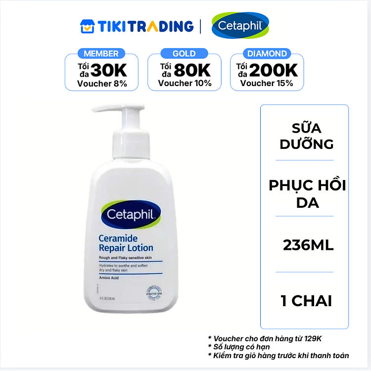 Sữa dưỡng ẩm phục hồi chuyên sâu cho da khô ráp, bong tróc, nhạy cảm Cetaphil Ceramide Repair Lotion 236ml