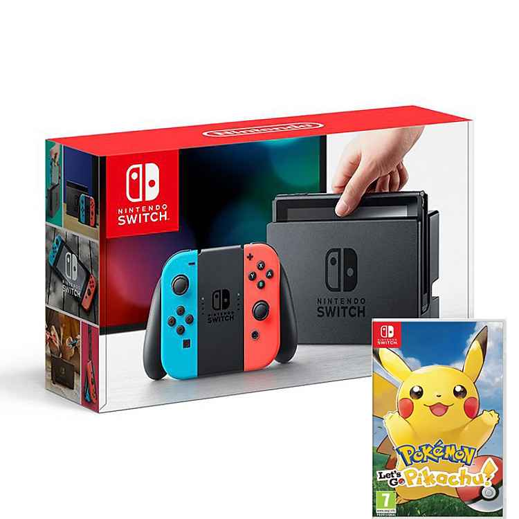 Máy Chơi Game Nintendo Switch Với Neon Blue Kèm Pokemon: Let's Go, Pikachu! - Hàng Nhập Khẩu