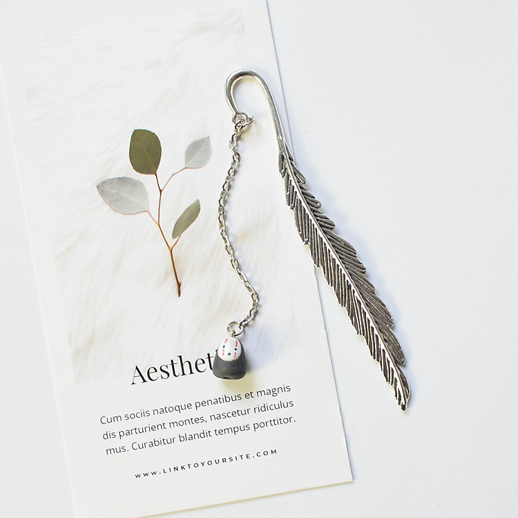 Bookmark Kẹp Sách Lông Vũ Kim Loại Phối Charm Vô Diện Quà Tặng Siêu Hot
