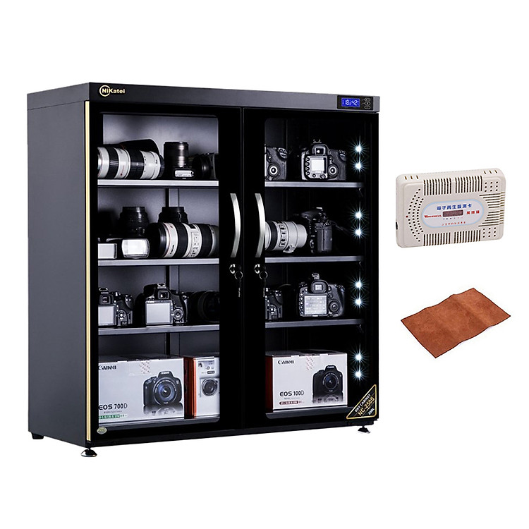 Combo Tủ Chống Ẩm Nikatei NC-250S - Gold (235 Lít) + Da Cừu Lau Len ( Da Thật) + Cục Hút Ẩm Di Động - Hàng Nhập Khẩu