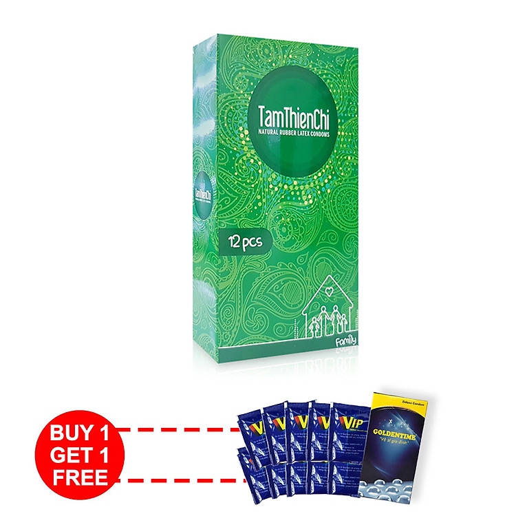 Bao cao su Tâm Thiện Chí Bạc Family siêu mỏng ( Hộp 12 ) Tặng 1 hộp BCS Goldentime màu xanh (Hộp 10 cái) và 10 gói gel VIP