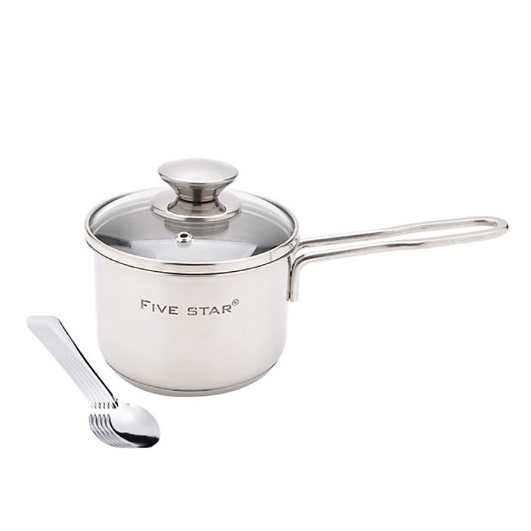 Quánh Inox 430 Bếp Từ 3 Đáy Fivestar Nắp Kính - Tặng 5 Muỗng Ăn Inox - Bạc