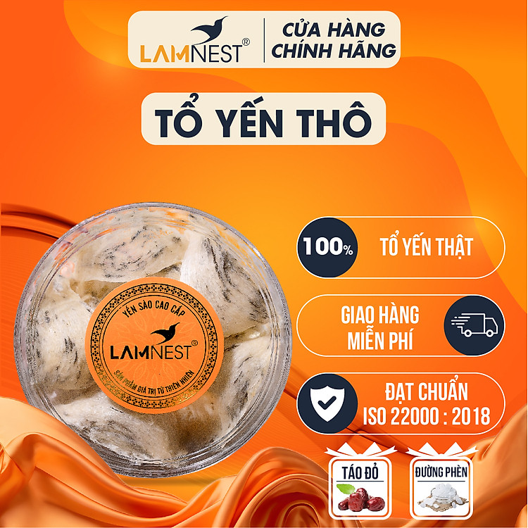 Tổ yến thô Yến sào cao cấp Lamnest Tổ yến nguyên chất 100% (Tặng táo đỏ, đường phèn)