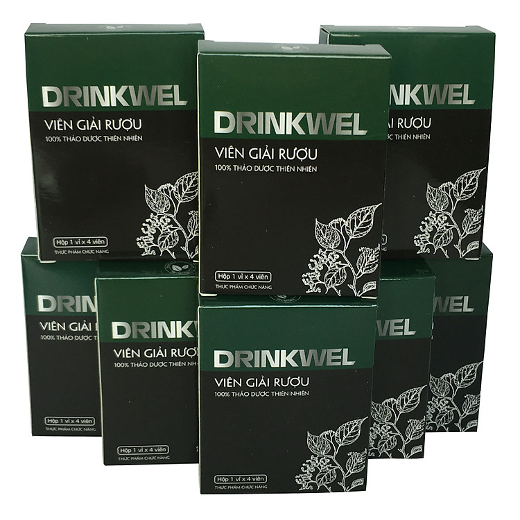 Bộ 8 hộp thực phẩm chức năng Viên giải rượu DRINKWEL của Vioba vỉ 4 viên (Đen)