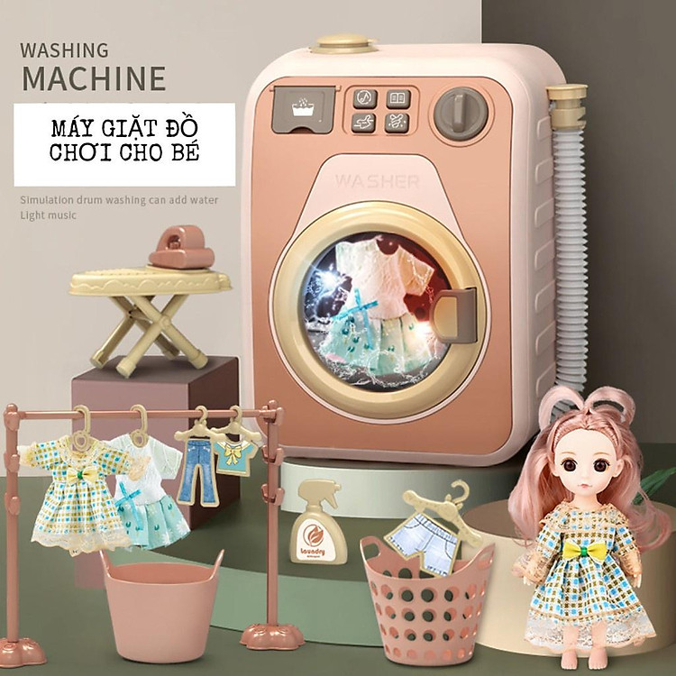 Đồ chơi Máy Giặt mini cho bé giặt quần áo và xả nước ( Có búp bê và pin đi kèm )