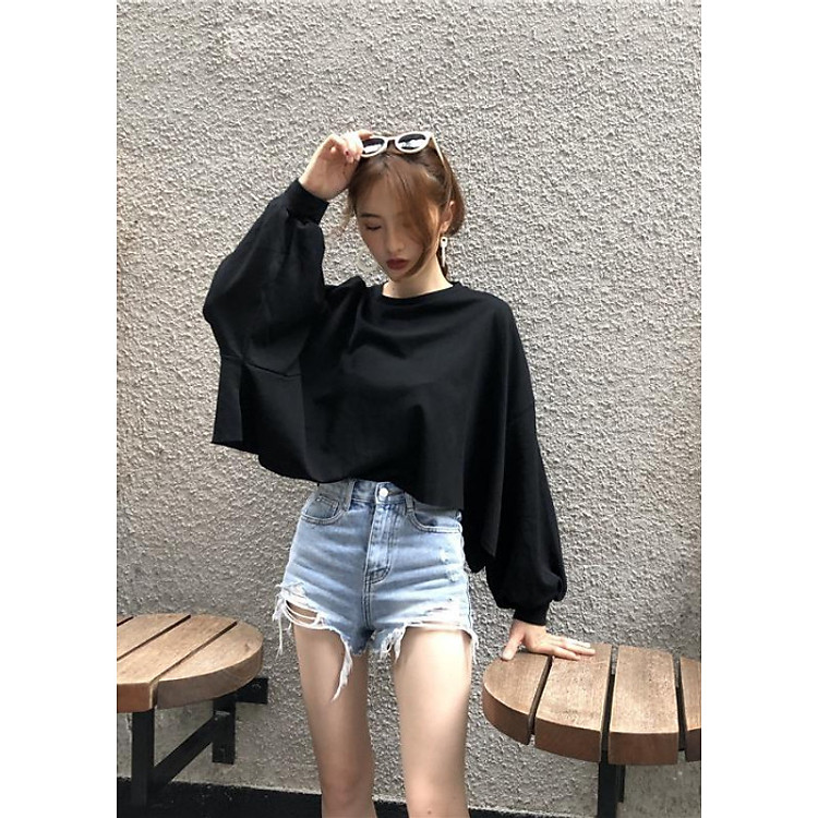 Áo Croptop Dài Tay Cánh Rơi Tay Phồng Freesize<55kg - A.047