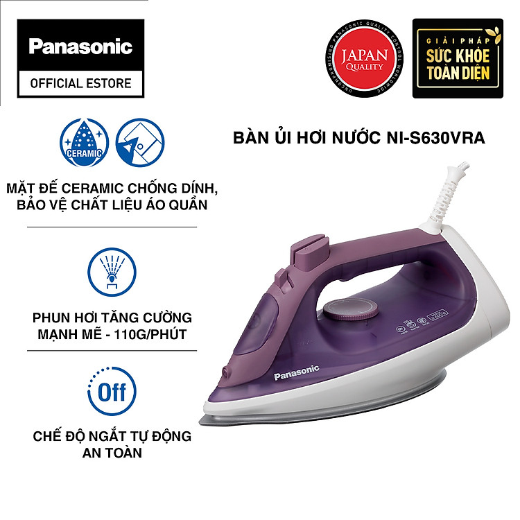 Bàn ủi hơi nước Panasonic NI-S630VRA - Hơi phun mạnh mẽ - Chống đóng cặn - Chế độ tự ngắt an toàn - Hàng chính hãng