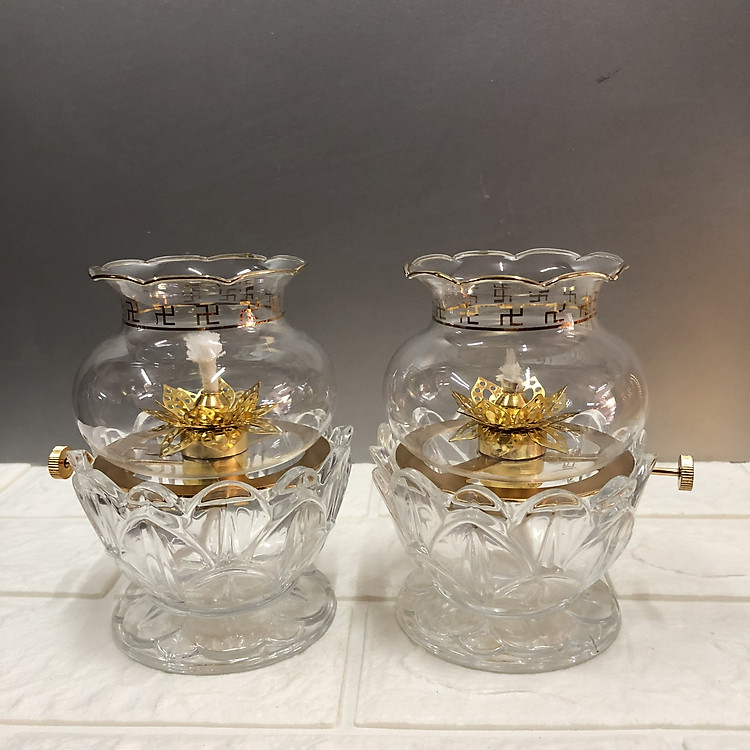 combo 2 chiếc đèn thờ đốt dầu thỷ tinh Cao 13,5 cm , đk 10 cm TP1016