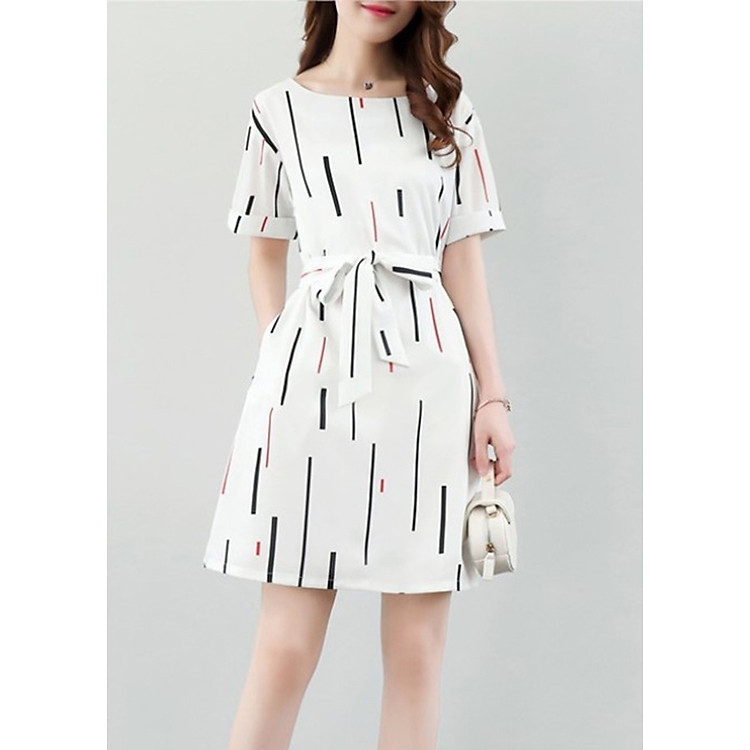 Đầm suông nữ họa tiết kèm dây thắt eo d35