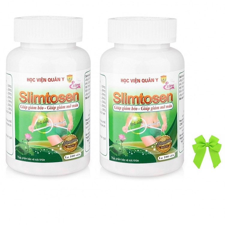 Combo 2 hộp thuốc hỗ trợ giảm cân tan mỡ thảo dược lá sen Slimtosen Extra Học viện quân y Việt Nam (100 viên/hộp) và nơ