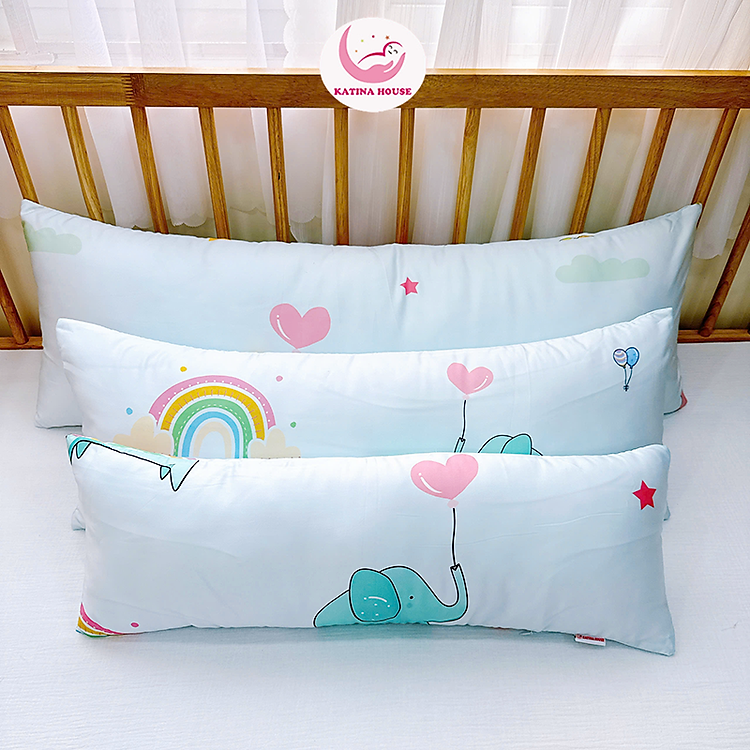 Gối ôm dẹp đa năng cho bé Katina House, Tencel 60s mát mịn, gòn lông vũ êm ái, an toàn, vừa gối đầu vừa ôm, tựa được