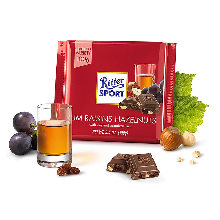 Sô Cô La Nhân Rượu Rum, Nho Khô Và Hạt Dẻ Hiệu Ritter Sport (100g)