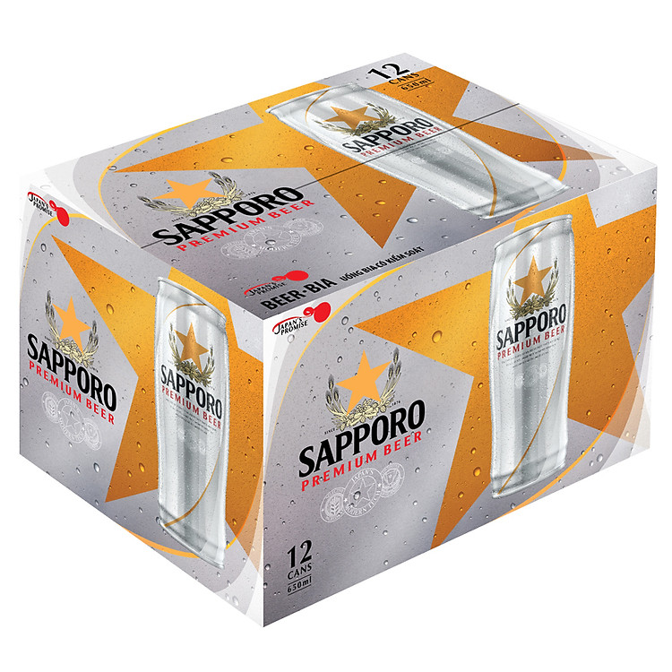 Thùng 12 Lon Bia Sapporo Premium (650ml)