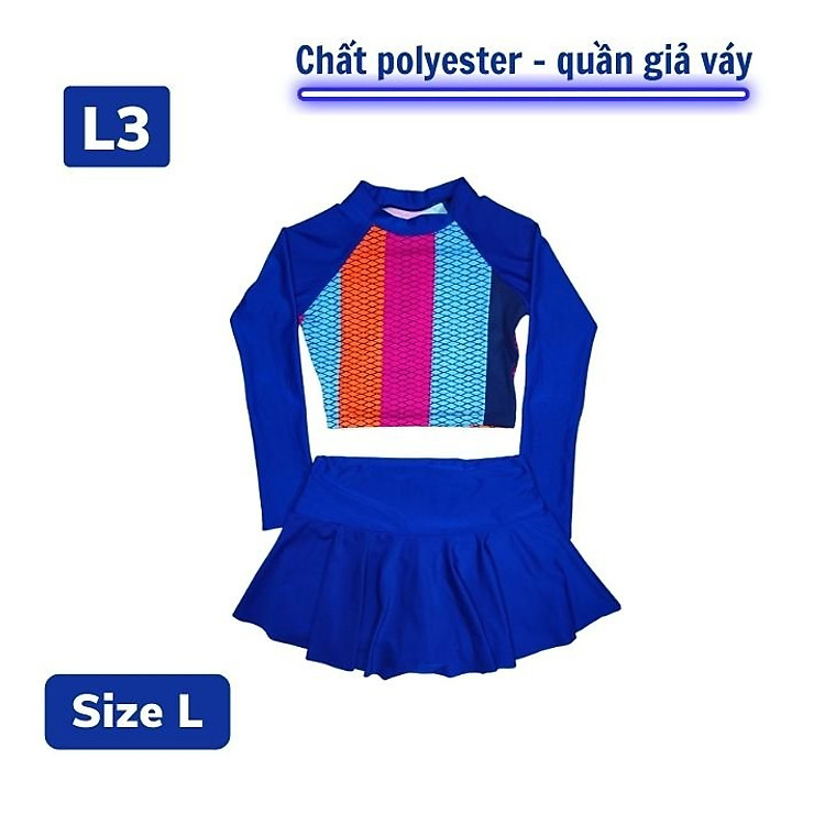 Đồ bơi tay dài cho bé gái kín đáo từ 30-50kg - Áo lững chân váy cạp cao- Kiến Lữa