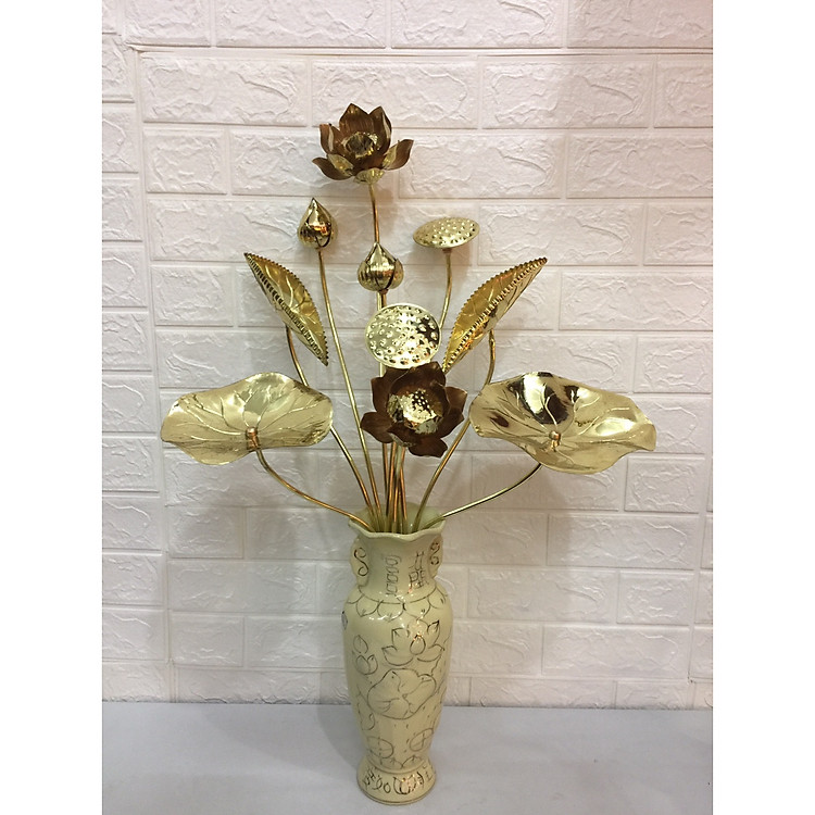 đồ thờ cúng bằng đồng ( hoa sen đồng) combo cả lọ hoa b794