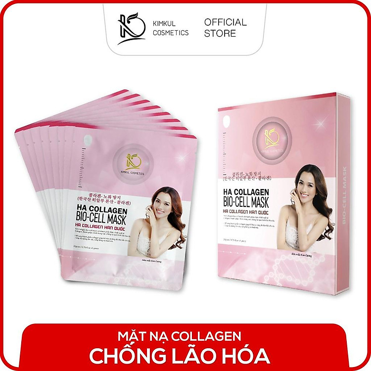 Hộp 8 Mặt nạ Collagen Hàn Quốc KimKul HA Collagen Bio-Cell Mask trắng da ngừa mụn chống lão hóa