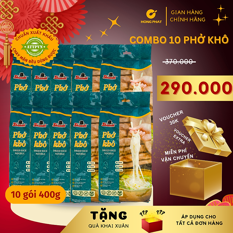 COMBO 10 Phở khô Shammi túi 400g (phở khô Việt Nam hàng xuất khẩu)