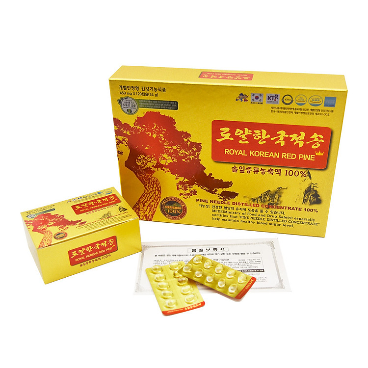 COMBO Tinh dầu thông đỏ hoàng gia 120 viên Royal Korean Red Pine TẶNG 01 hộp Linh Chi Táo Đỏ 30 gói Daedong Korea Ginseng