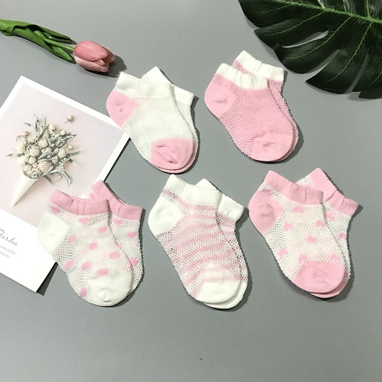 Set 5 Đôi Tất lưới Sợi Cotton Cho Bé Trai Và Bé Gái Từ 0-12 Tháng Tuổi- Thích hợp mùa hè