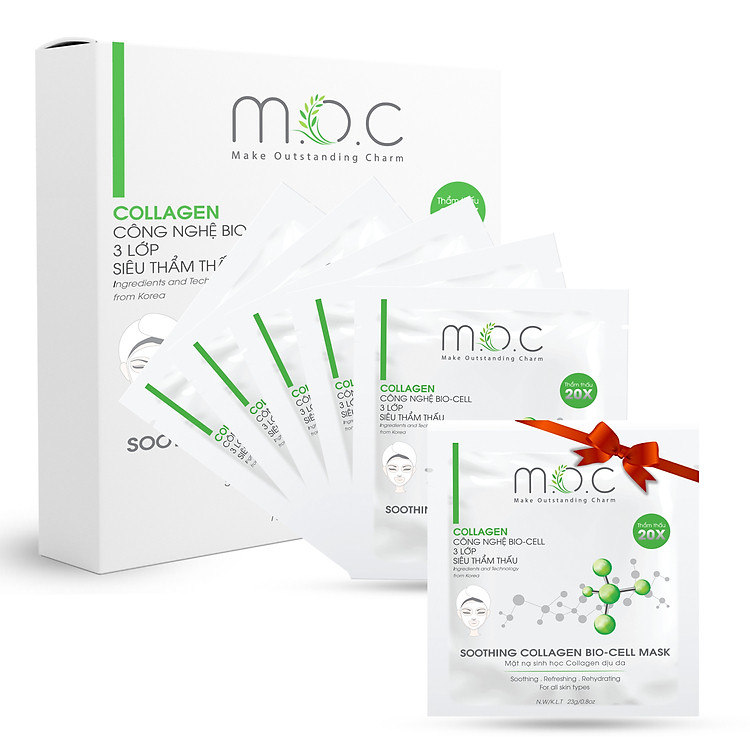 Mặt Nạ Sinh Học Collagen Dịu Da M.O.C - Cân bằng dầu nước, tăng sinh Collagen, nuôi dưỡng da trắng da, chống lão hóa da (5 Miếng/Hộp)