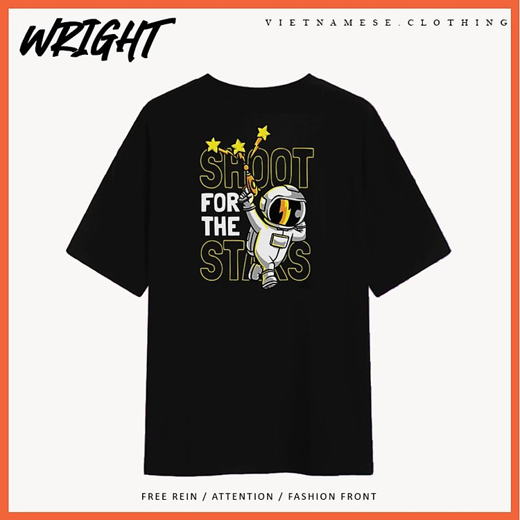 Áo Phông Shooting for Stars Phi Hành Gia in Hình Thiết Kế Trending Mùa Hè Tay Lỡ Form Rộng Unisex