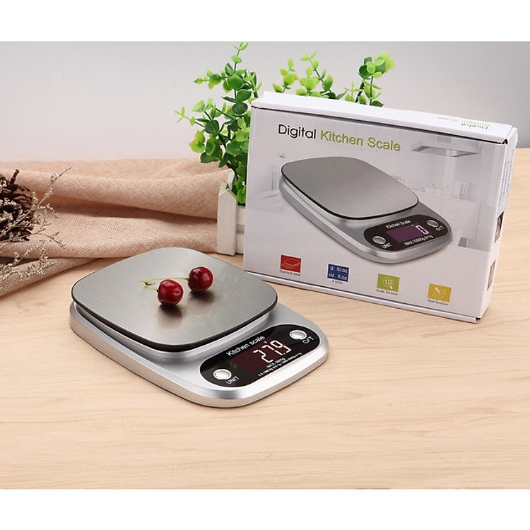 Cân nhà bếp 10kg độ chia sai số 1g cao cấp trắng bạc( Kèm pin )