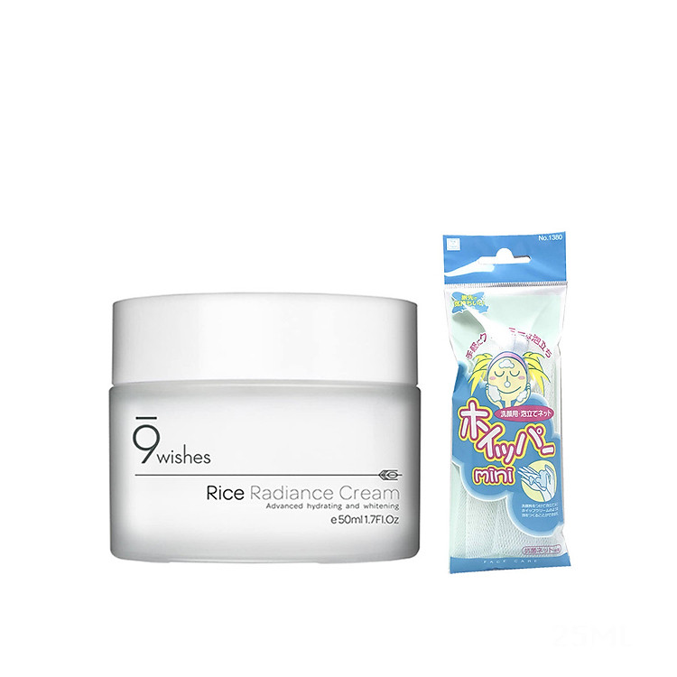 Kem Dưỡng Ẩm Và Làm Sáng Da Từ Gạo 9 Wishes Rice Radiance Cream 50ml + Tặng 1 Túi Lưới Rửa Mặt Tạo Bọt
