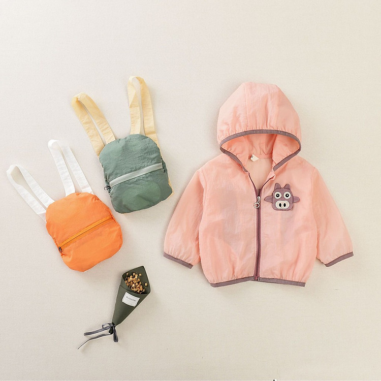 Áo khoác nắng chống tia UV, túi mặt con bò, màu hồng