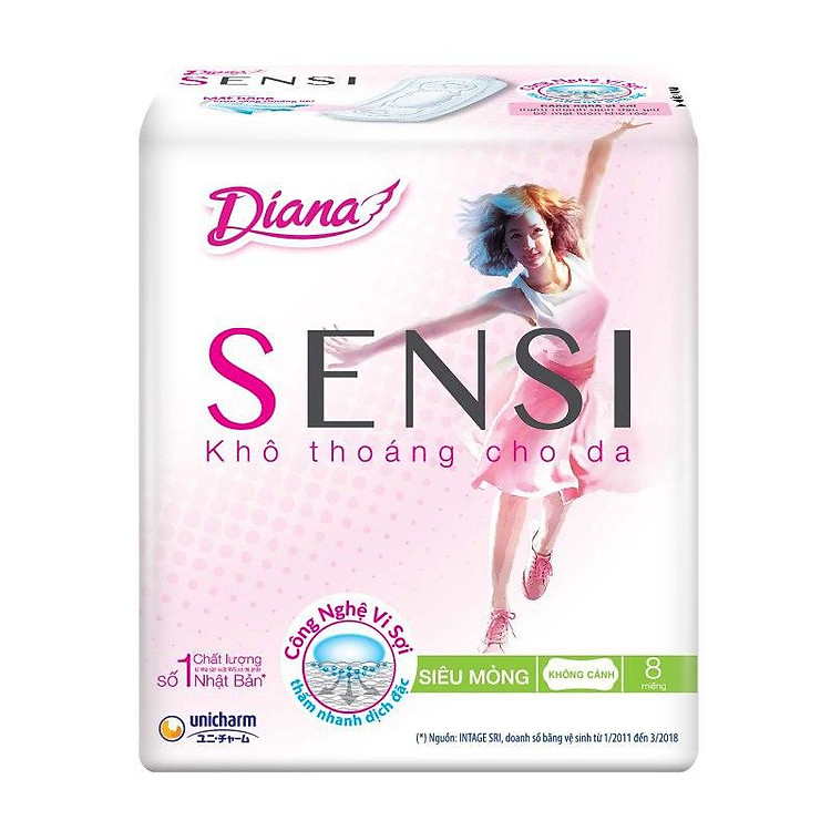 Băng Vệ Sinh Diana Sensi Siêu Mỏng Không Cánh (Gói 8 Miếng)