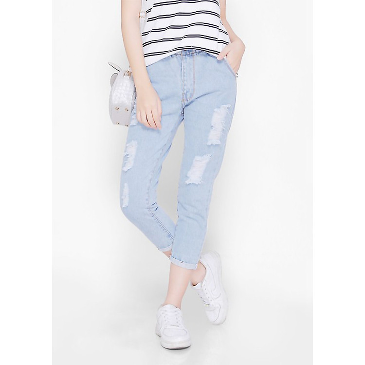 Quần baggy jean rách xanh ngọc siêu đẹp