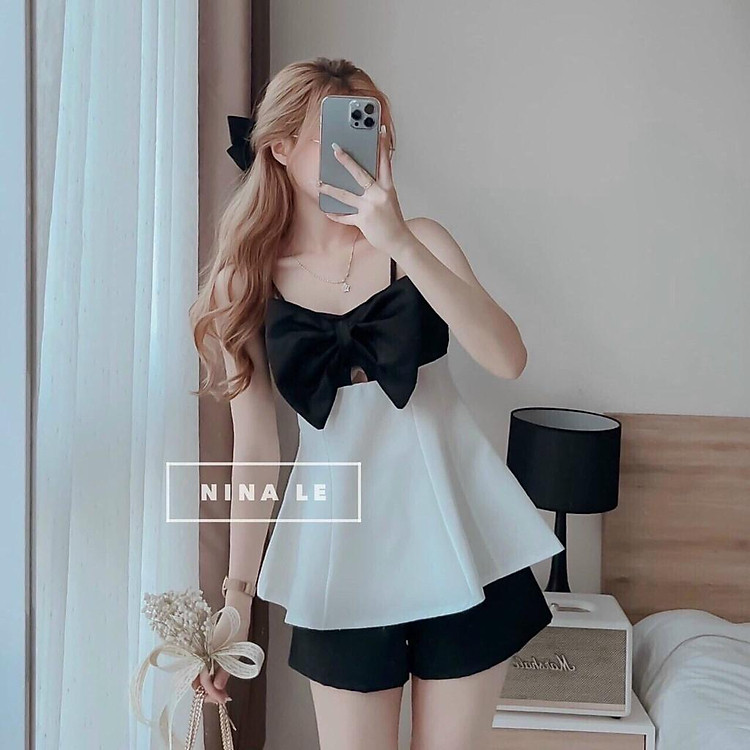 Set đồ nữ đẹp, Set bộ đùi kết nơ 2 dây cá tính freesize, Chất liệu umi thoáng mát