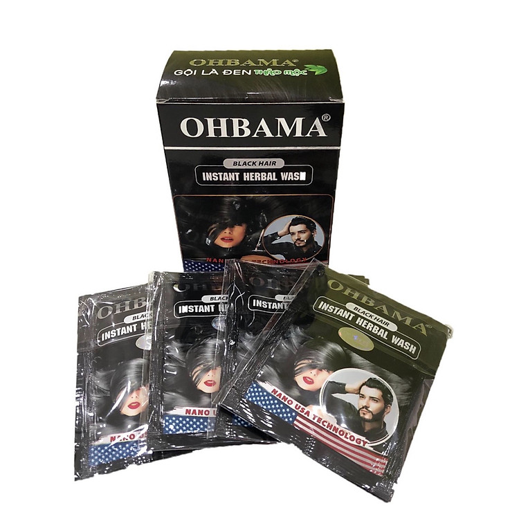 Dầu gội đầu đen tóc OHBAMA CHÍNH HÃNG giúp tóc đen mượt Hộp 10 gói