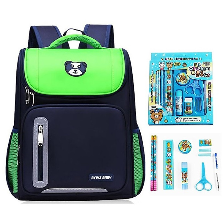 Balo học sinh cấp 1 chống gù, phản quang -tặng kèm set bút tẩy 7 món cho bé