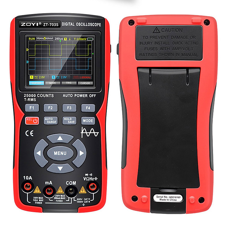 Đồng hồ đo điện vạn năng kỹ thuật số Zoyi ZT-703S 3 trong 1, tích hợp đo sóng hai kênh 50 mhz, lưu trữ dữ liệu dạng sóng, máy phát tín hiệu dao động kép, băng thông 280ms, tốc độ pc - Hàng Chính Hãng
