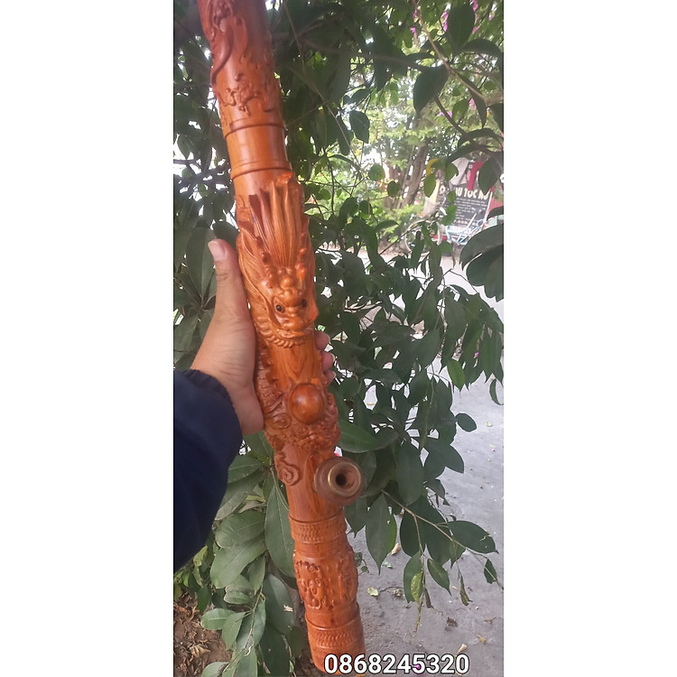 Điếu cày khắc rồng gỗ hương đá (60×7×7cm) - Ảnh 5