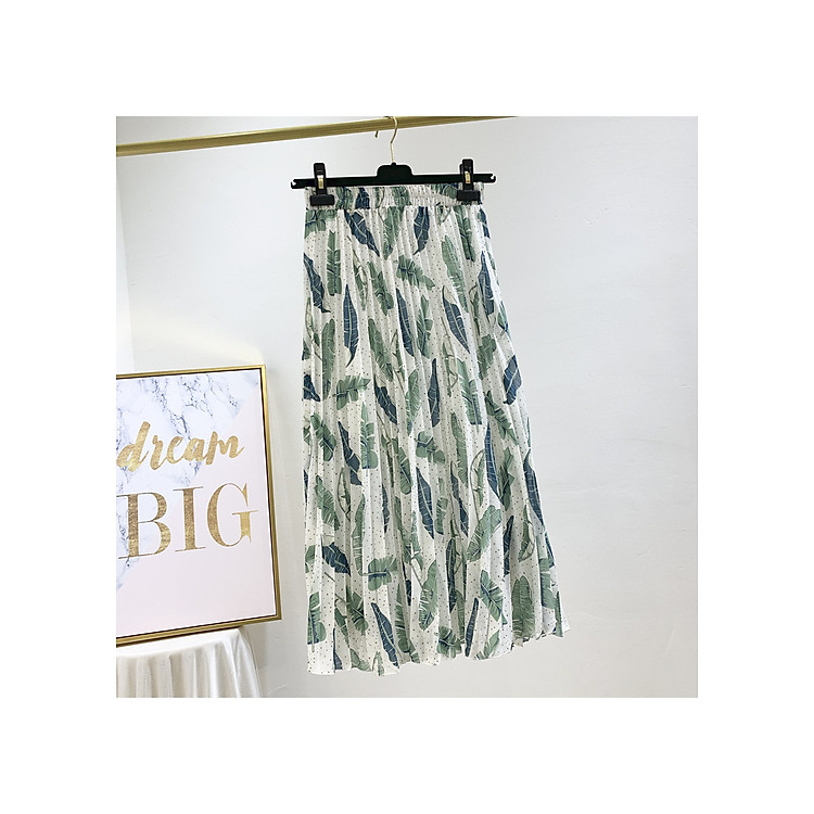 Chân váy voan mềm Vintage họa tiết lá nhiệt đới VAY68 free size