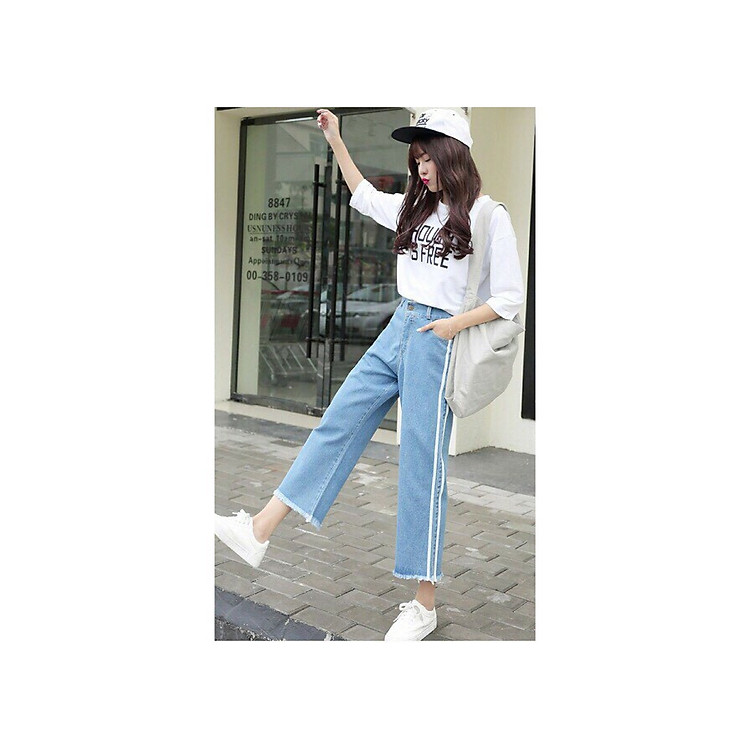 Quần Jeans Nữ Ống Rộng Phối Sọc 235