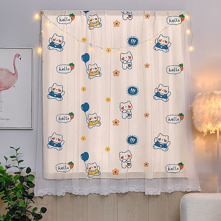 Rèm cửa dán tường DULCETT chống nắng, rèm cửa dán mẫu GẤU HELLO trang trí cửa sổ - phòng khách dễ dàng lắp đặt không khoan đục rèm cửa sổ dán